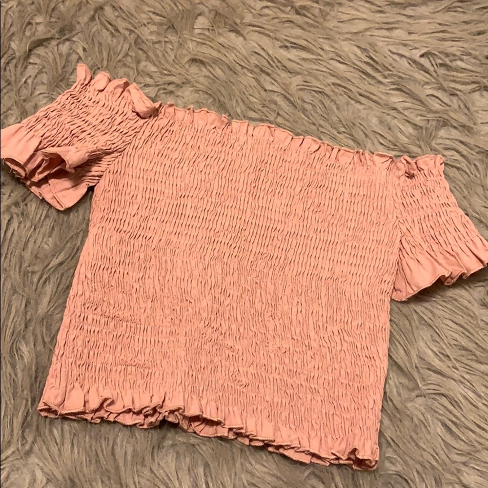 ON HOLD Nude/Pink Off Shoulder Ruffles Top